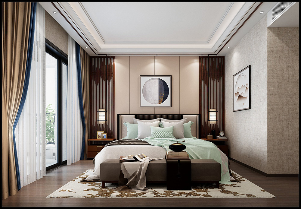 装修公司新中式风格室内装修效果图-次卧 装修公司新中式风格室内装修效果图-次卧