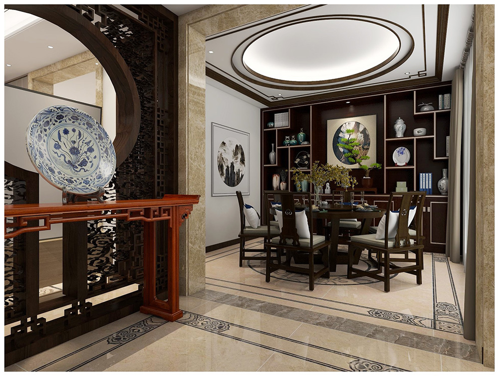 新中式风格别墅装修设计效果图-美的海岸花园别墅366平米-别墅餐厅装修设计 新中式风格别墅装修设计效果图-美的海岸花园别墅366平米-别墅餐厅装修设计