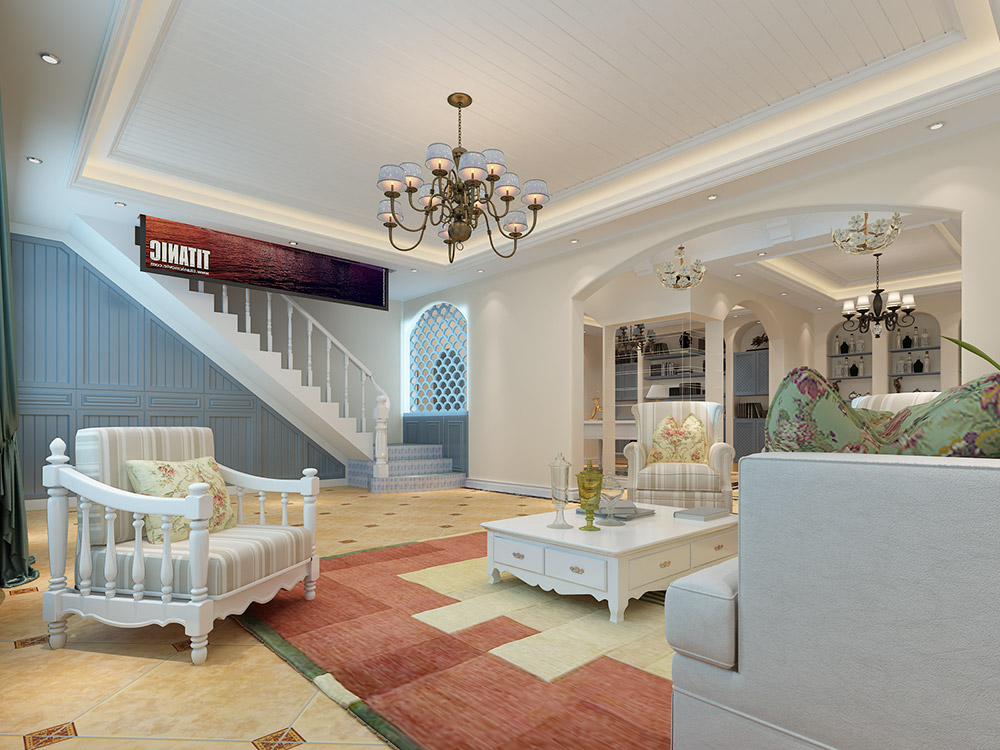 大同铂蓝郡别墅410平米地中海风格装修案例-客厅 大同铂蓝郡别墅410平米地中海风格装修案例-客厅